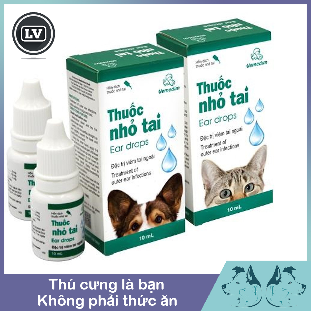Lọ nhỏ tai cho chó mèo Vemedim 10ml cho thú cưng Phụ kiện Long Vũ