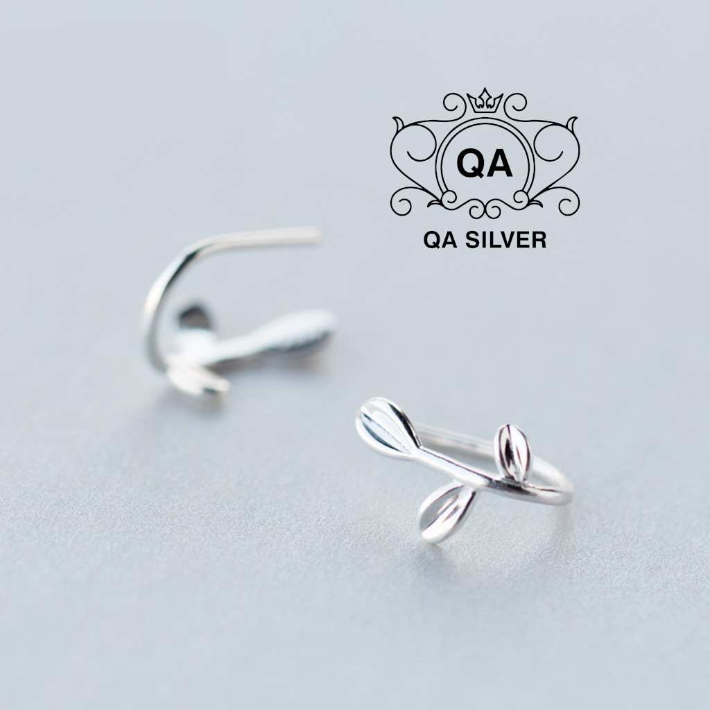 Khuyên tai bạc 925 lá oliu móc bông nguyệt quế nữ kẹp vành S925 LEAF QA SILVER Earrings EA170512