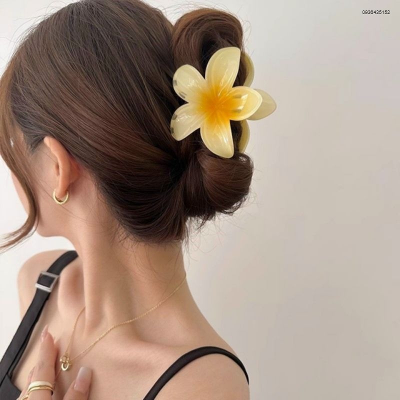 Kẹp tóc hình hoa sứ, kẹp tóc sau hình hoa siêu dễ thương