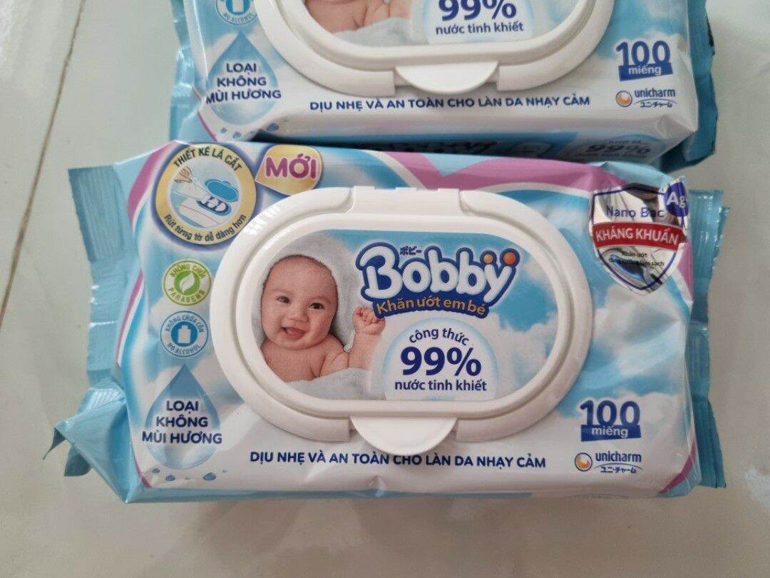 Bộ 4 gói Khăn ướt Bobby không mùi 100 tờ/gói (Xanh)