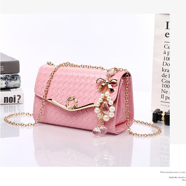 [HCM]Túi Đeo Chéo Caro Mới Khuyên Tròn T18 Hồng Phấn