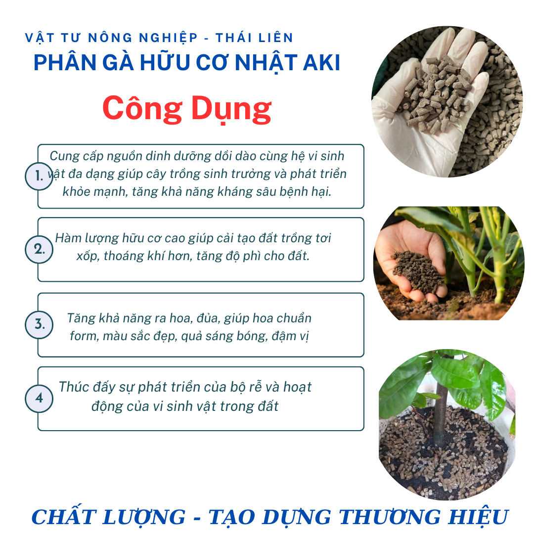 [Túi 5kg] Phân Gà Nhật AKI ĐGT Viên Nén Hữu Cơ Tan Chậm
