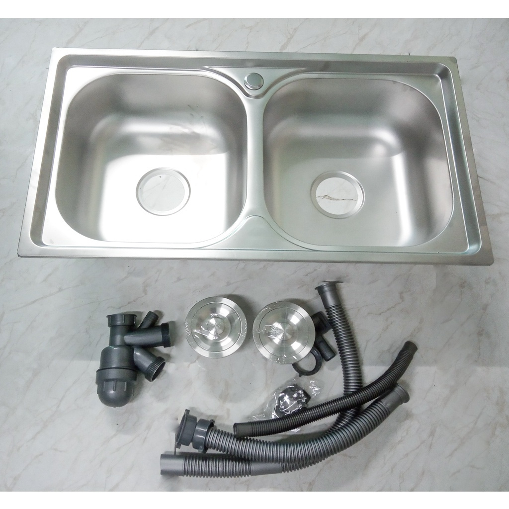 Chậu rửa chén bát 2 hố cân chất liệu Inox 304 kích thước 78 x 43 x 17cm độ bền cao, chống gỉ cực tốt - Tặng kèm xi phông