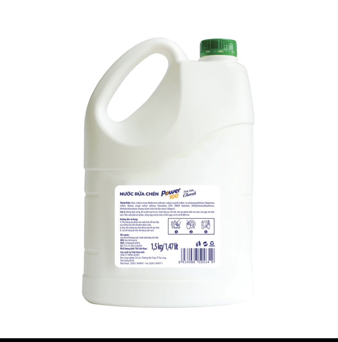 Nước rửa chén POWER100 hương chanh, trà xanh khử mùi tanh can 1.4 kg