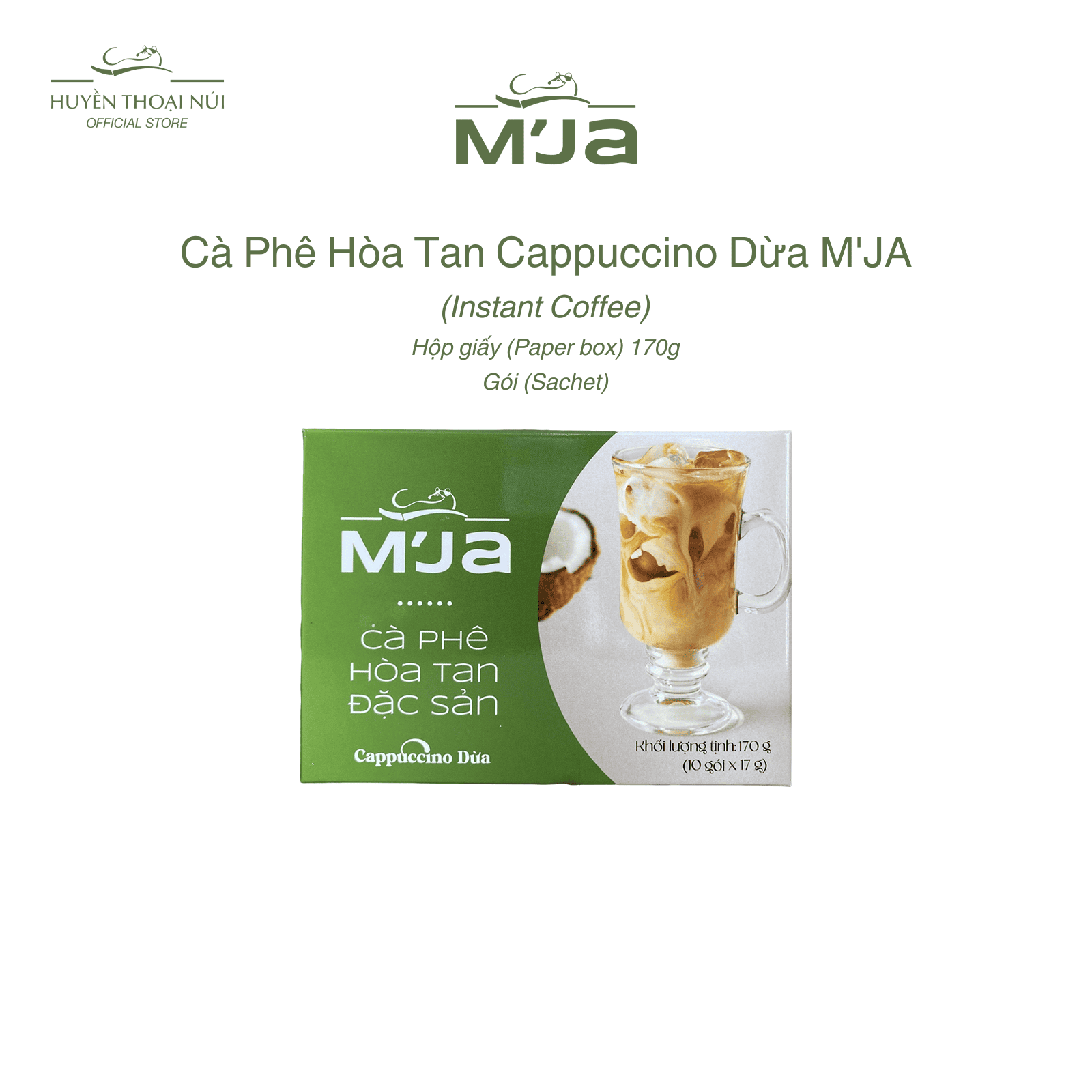 Cà Phê Hòa Tan Cappuccino Dừa M'JA - Vị Đắng Pha Chút Ngọt Dịu - Hộp 170g (10 gói x 17g)