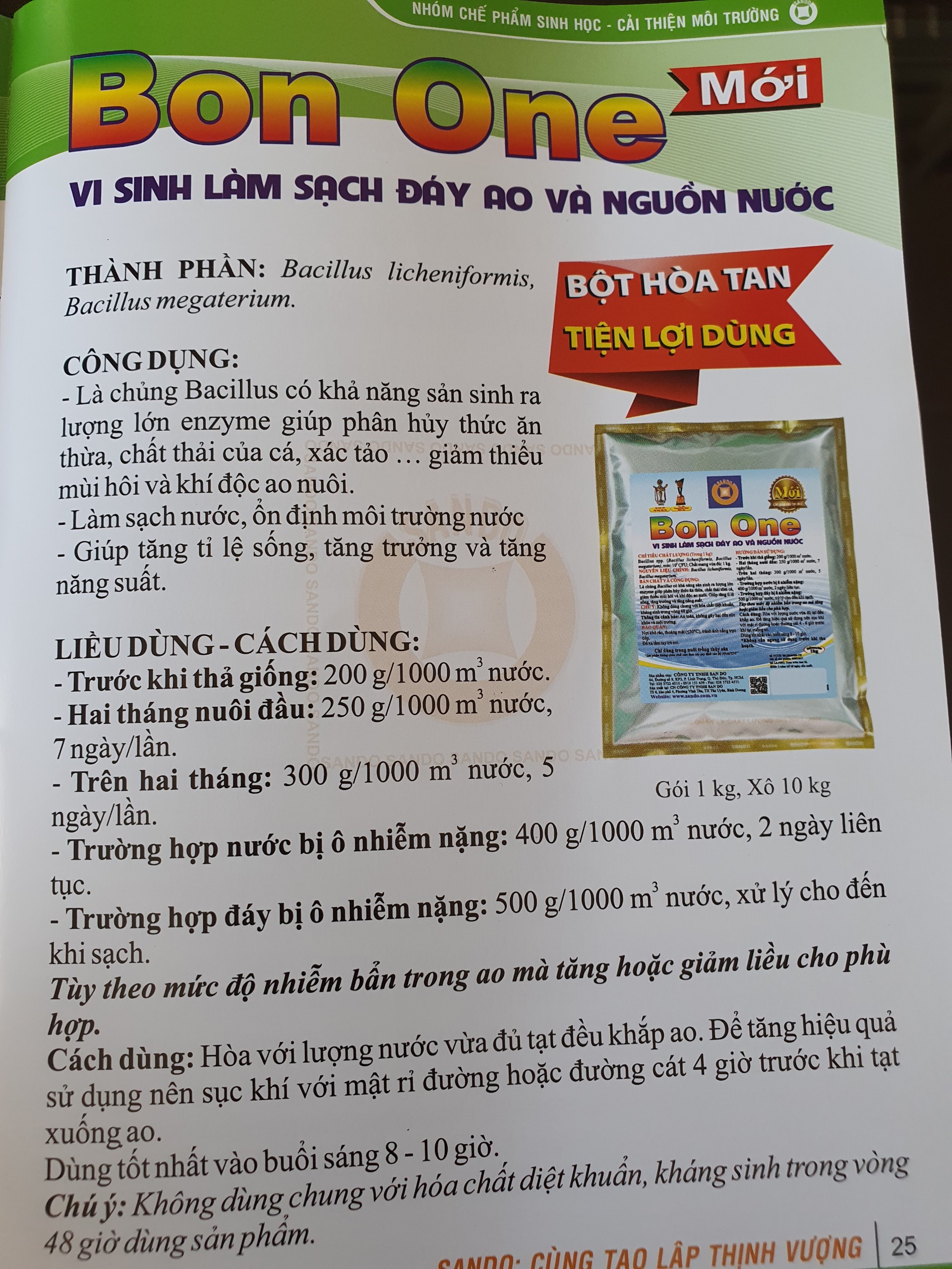 Bon One - vi sinh xử lý sạch đáy ao