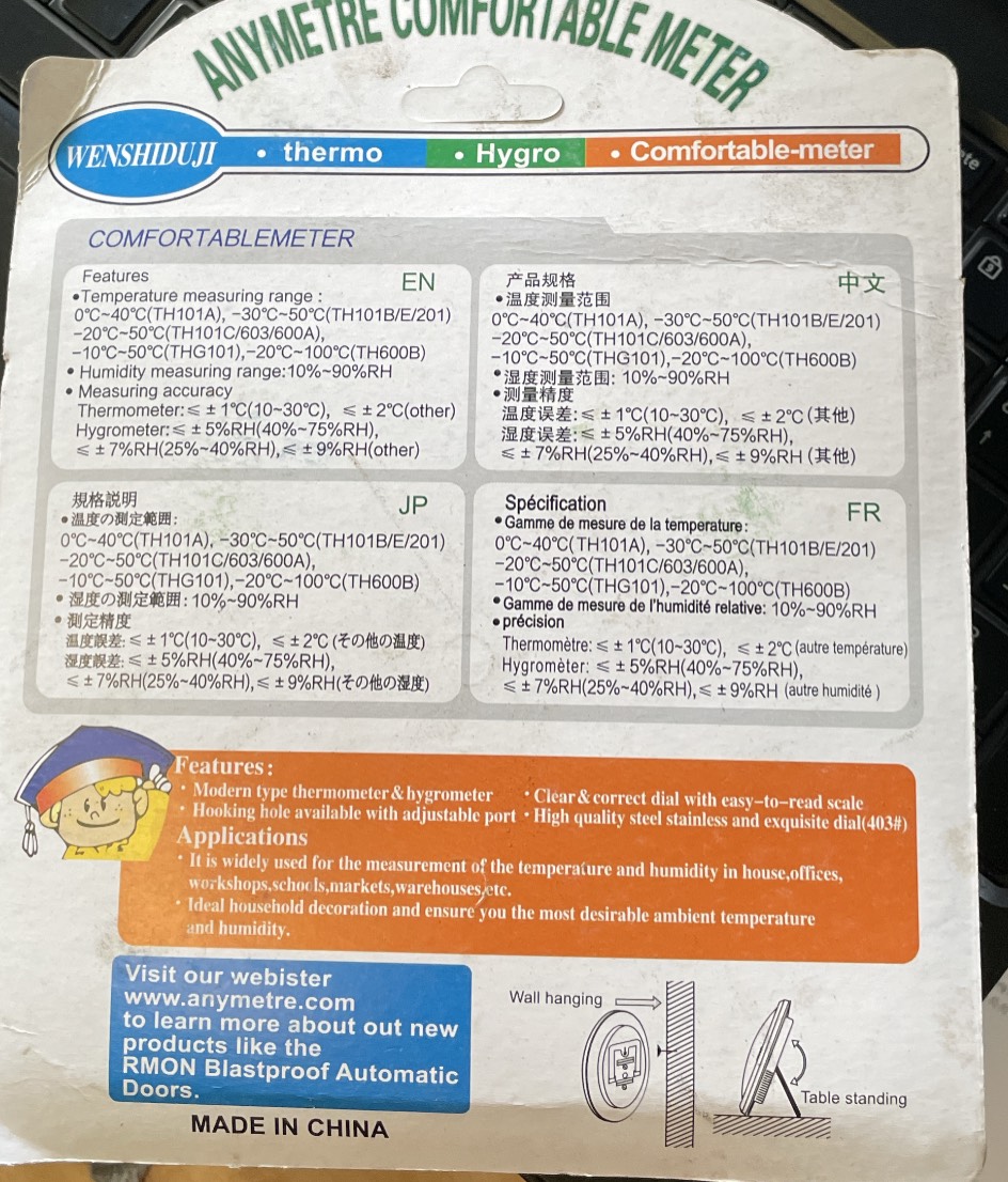 Đồng hồ đo nhiệt độ độ ẩm Nhập khẩu ANYMETRE
