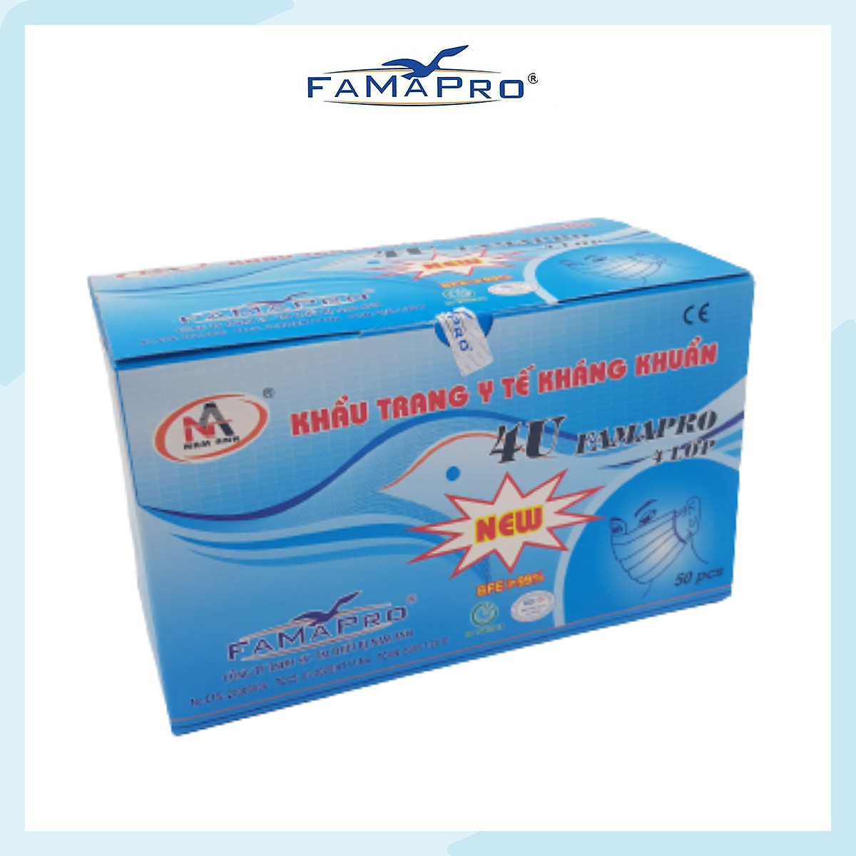 - khẩu trang y tế 4 lớp kháng khuẩn famapro 4u - 1 hộp