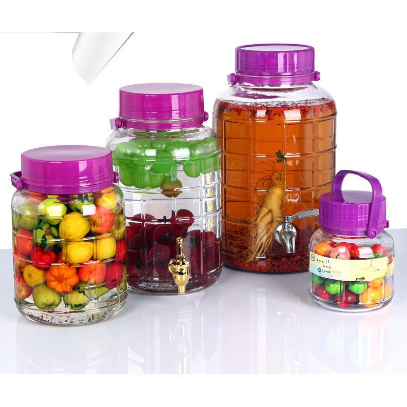 Bình thủy tinh quai xách nắp tím 20l