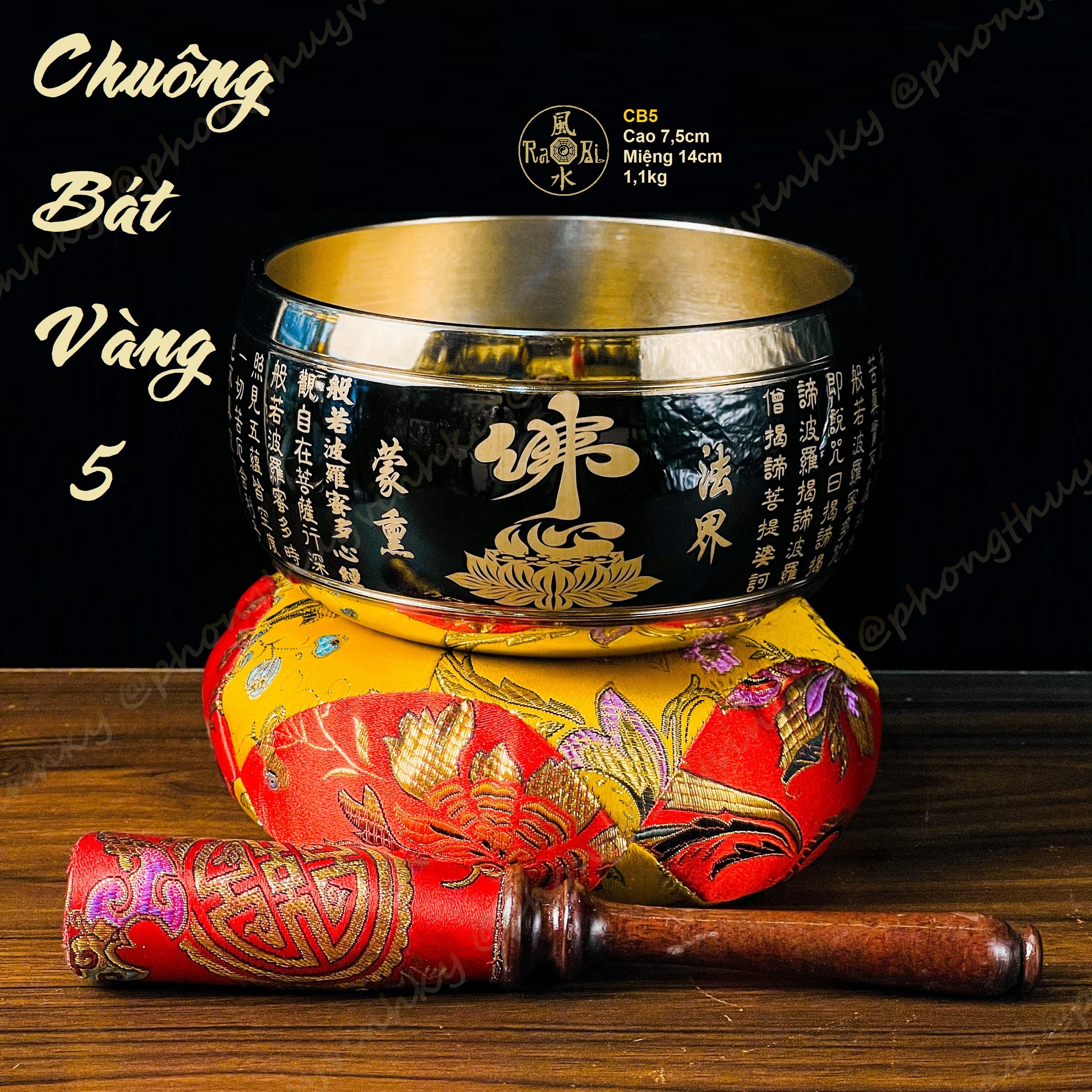 Chuông Bát Vàng CB5 14cm (Giao màu ngẫu nhiên) - Vật Phẩm Thờ Cúng Đồng Vĩnh Tiến Chất Lượng Cao