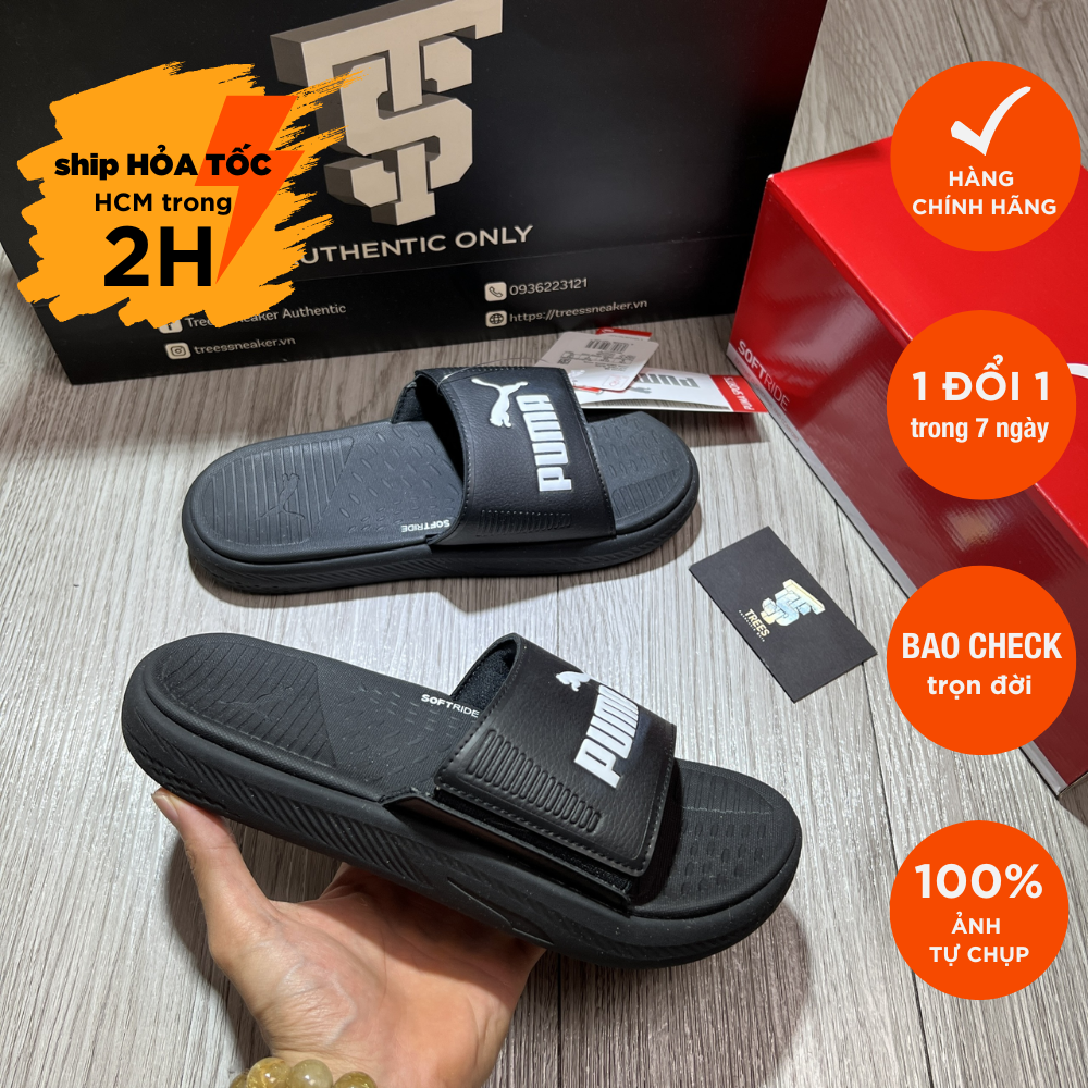 [CHÍNH HÃNG] Dép PUMA SOFTRIDE SLIDE BLACK WHITE 382111 08
