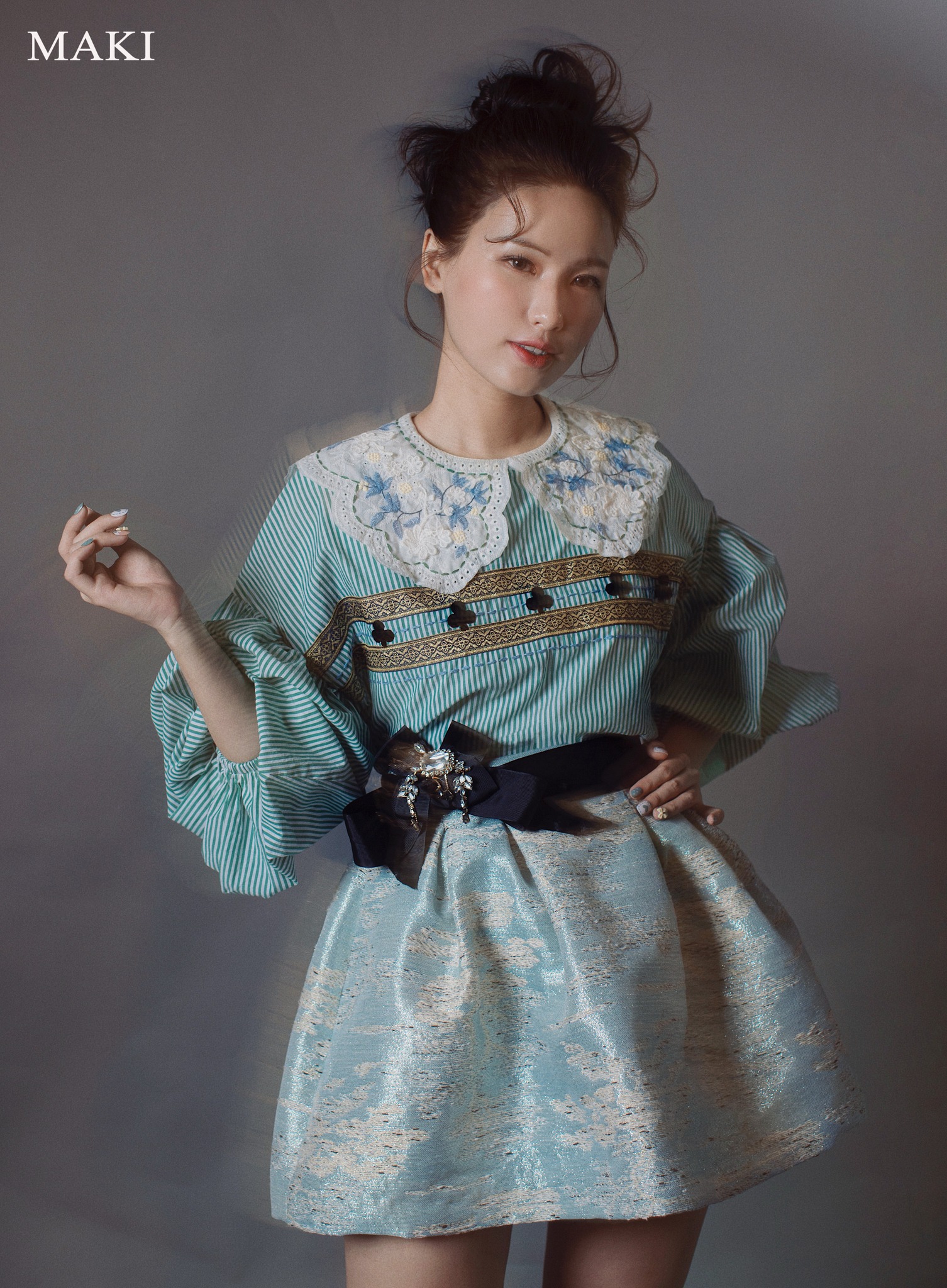Maki - Magic Top - Embroidered Striped Shirt with Collar