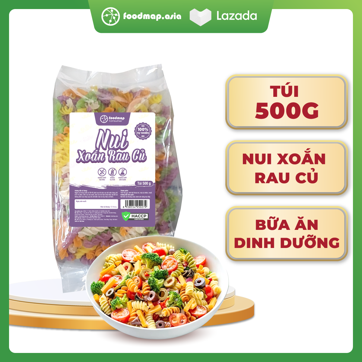 Nui xoắn rau củ - foodmap consumer - túi 500g