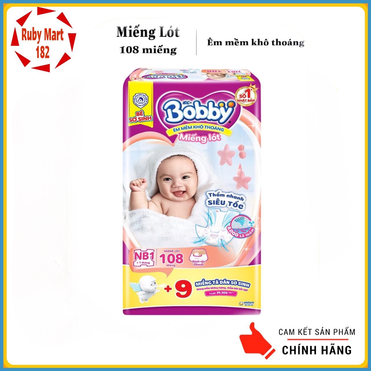 Tã lót bobby size newborn 1 108 + 9 miếng