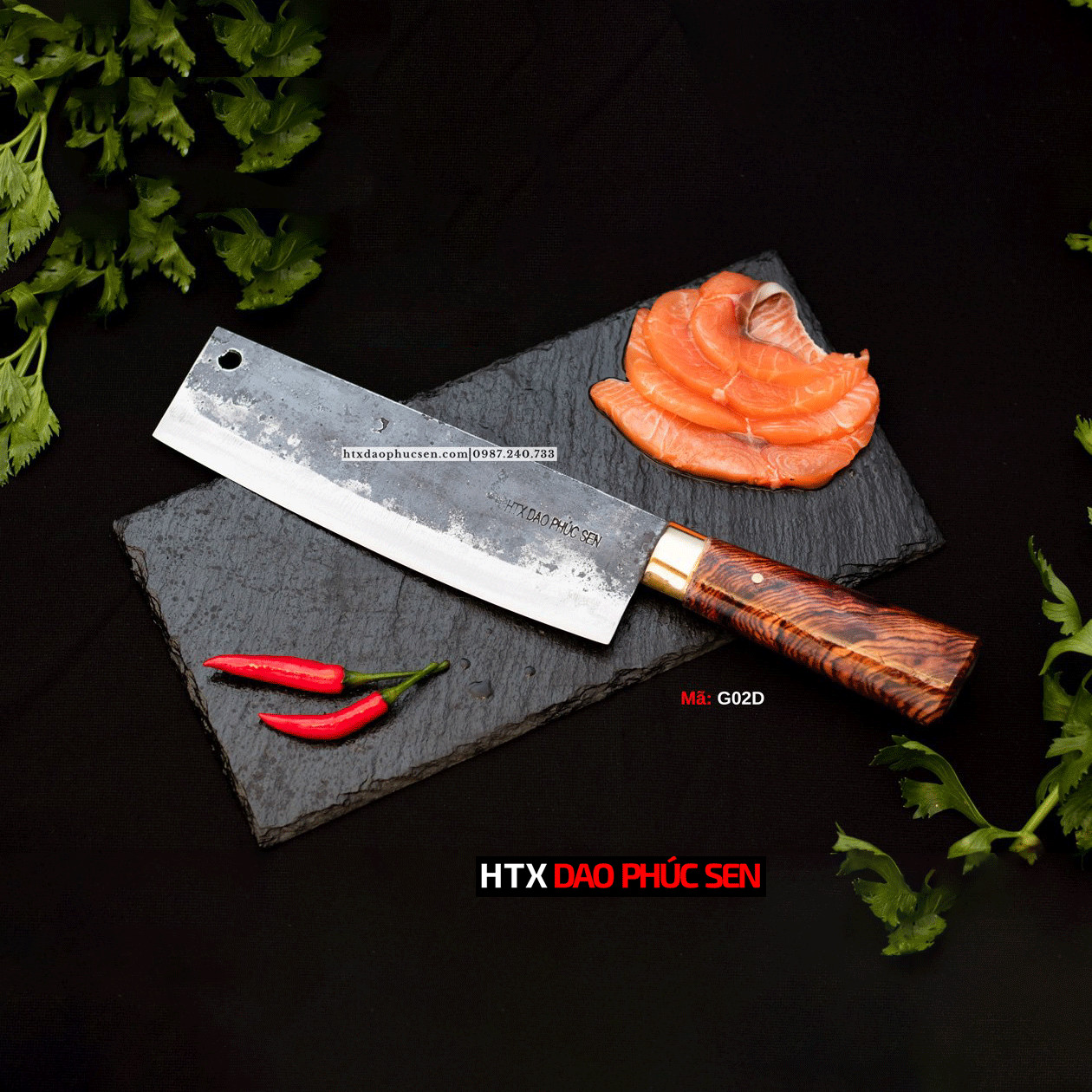 Dao thái 20 nhíp xe cán gỗ khâu đồng G02D