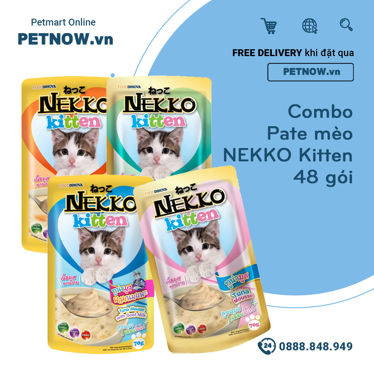 Combo pate mèo nekko kitten- 48 gói petnow