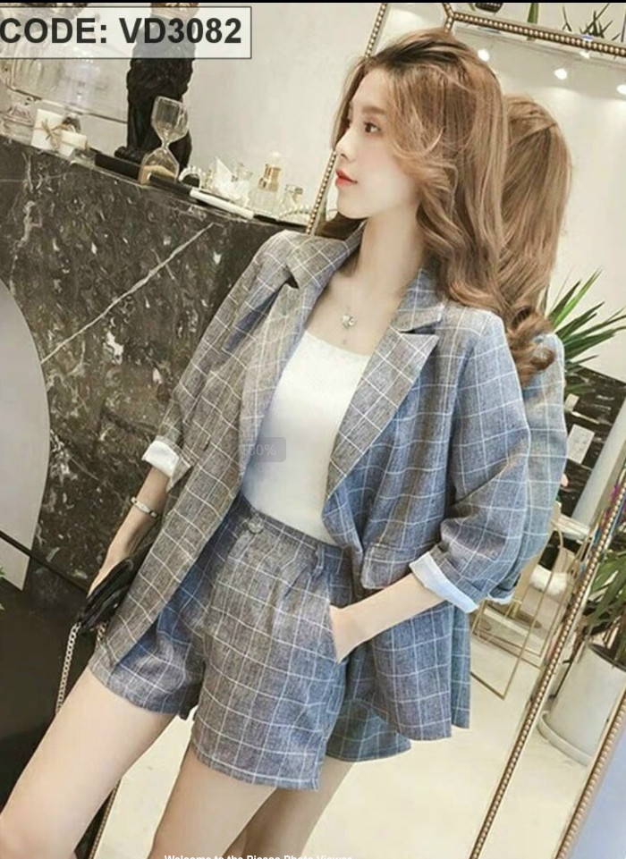 Sét bộ vest nữ đùi caro tay dài cực sang-QH#setbovest