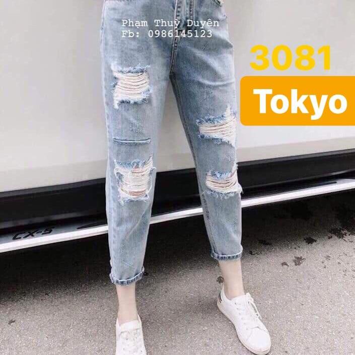 QUẦN JEAN BAGGY NỮ CHẤT BÒ XANH CẠP RÁCH LƯNG CAO NÂNG MÔNG T-3081 CAO CẤP - TOKYO FASHION