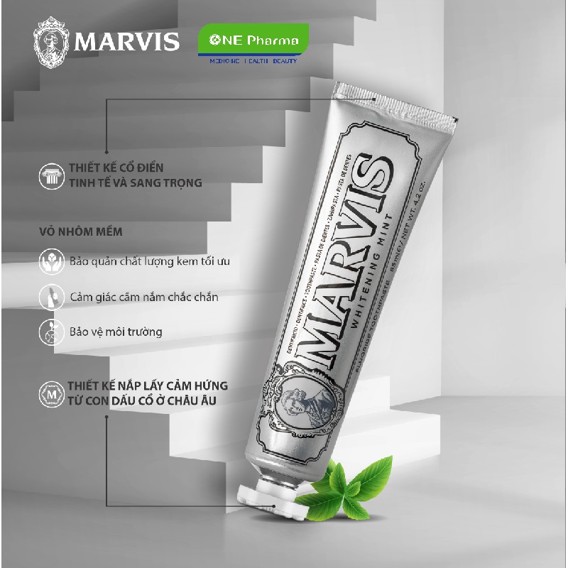 Kem Đánh Răng Marvis Màu Bạc Làm Trắng Răng Whitening Mint Toothpaste 85ml