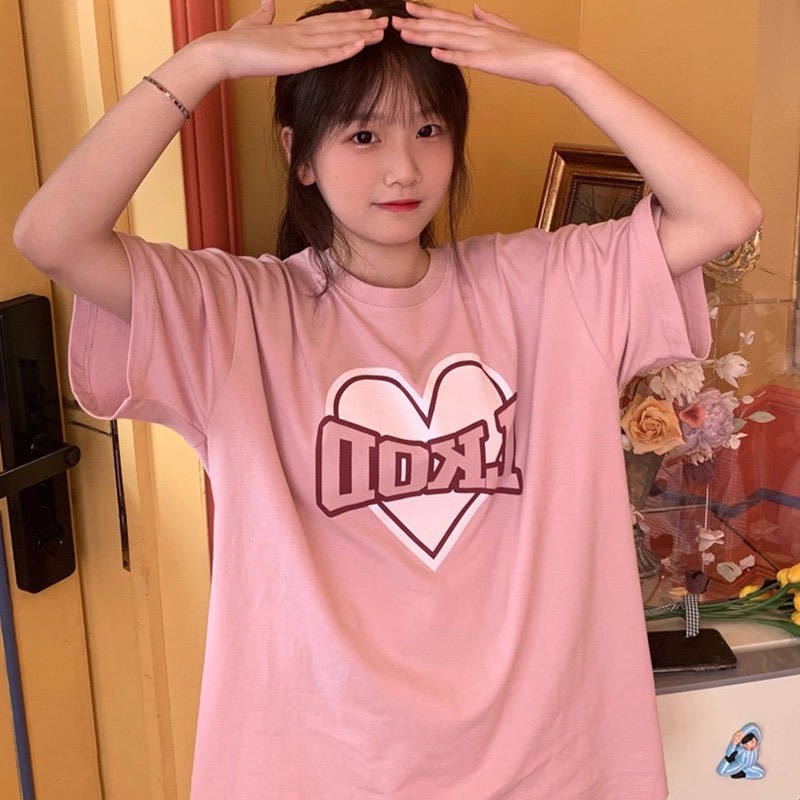 ÁO THUN HỒNG IN HÌNH TRÁI TYM LKOD