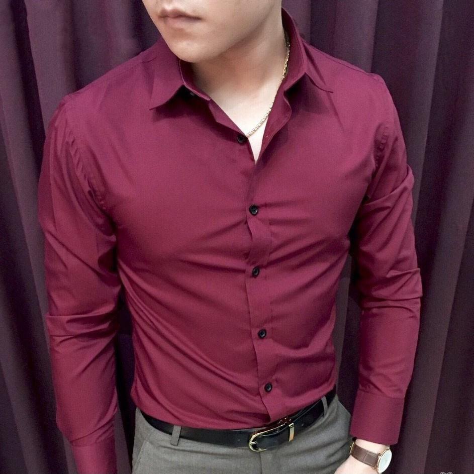 Sơ mi lụa trơn, không nhăn (Đỏ Đô) cực chất