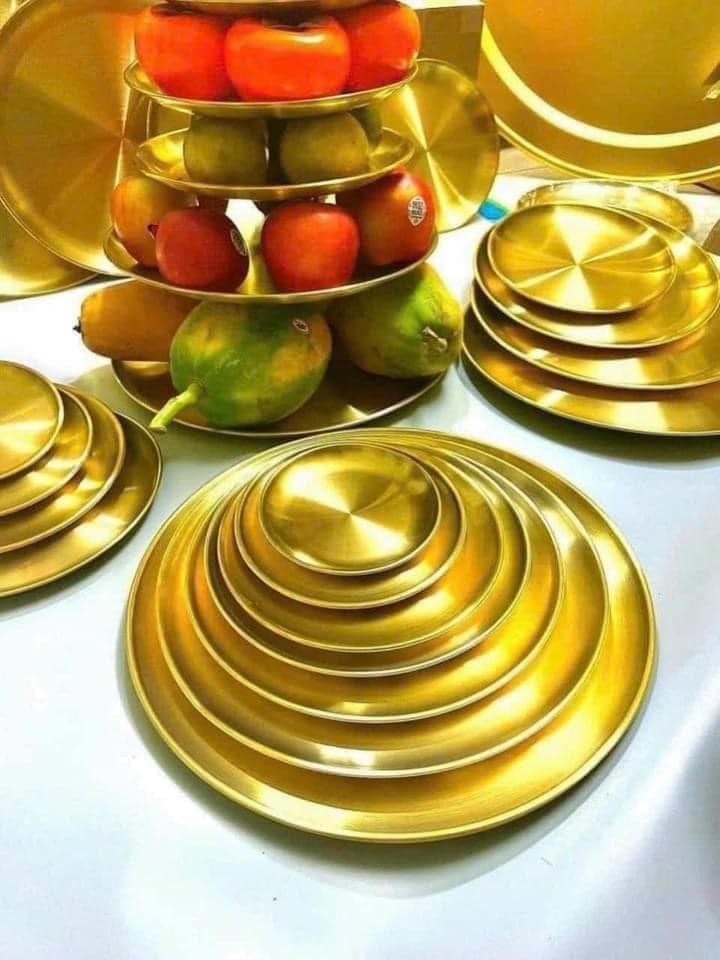 Set 5 đĩa đựng hoa quả, thức ăn đa năng, 5 Size khác nhau màu vàng sang trọng