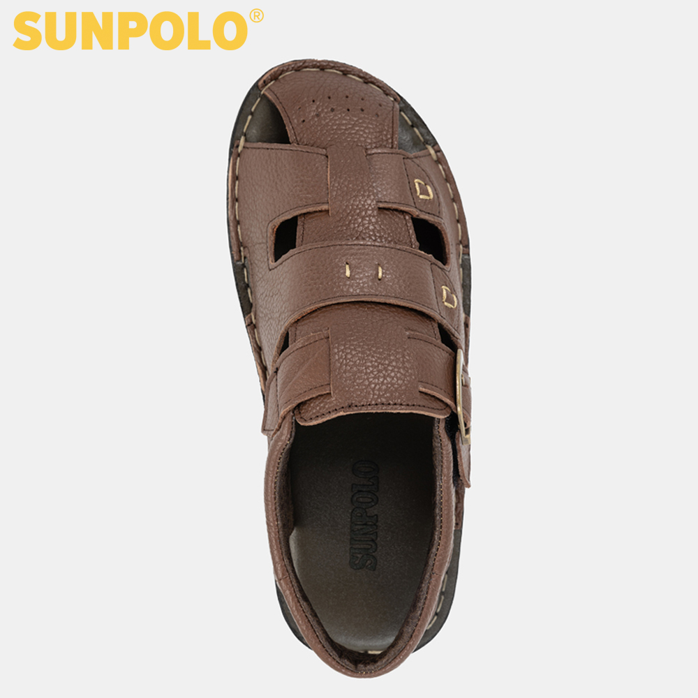 Dép Sandal Nam Da Bò Bít Mũi SUNPOLO SDA020 (Nâu)