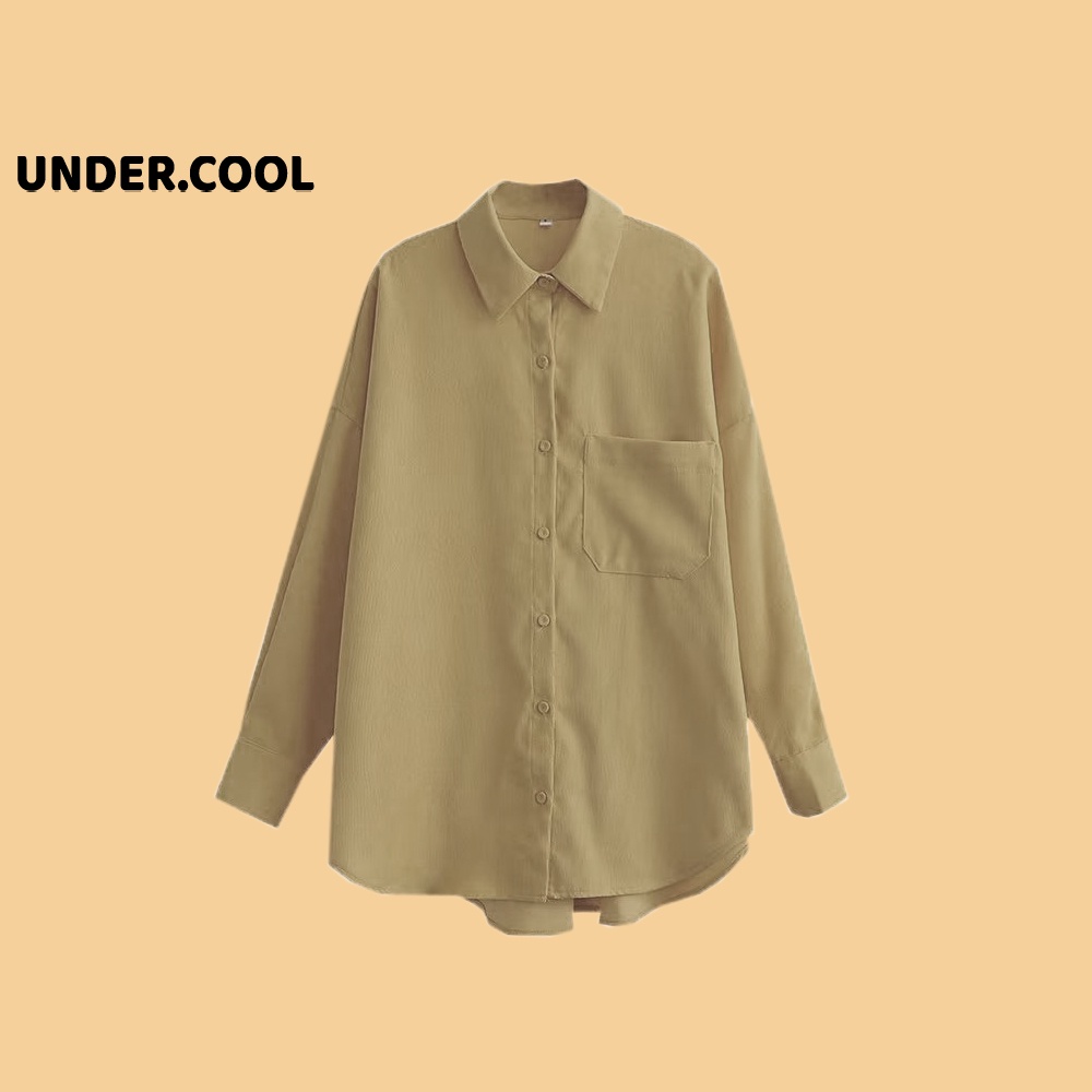 Áo Sơ Mi nữ basic trắng đen xanh cốm be UNDERCOOL Chất Lụa Hàn Form Rộng Dài Tay Vintage đi học đi làm