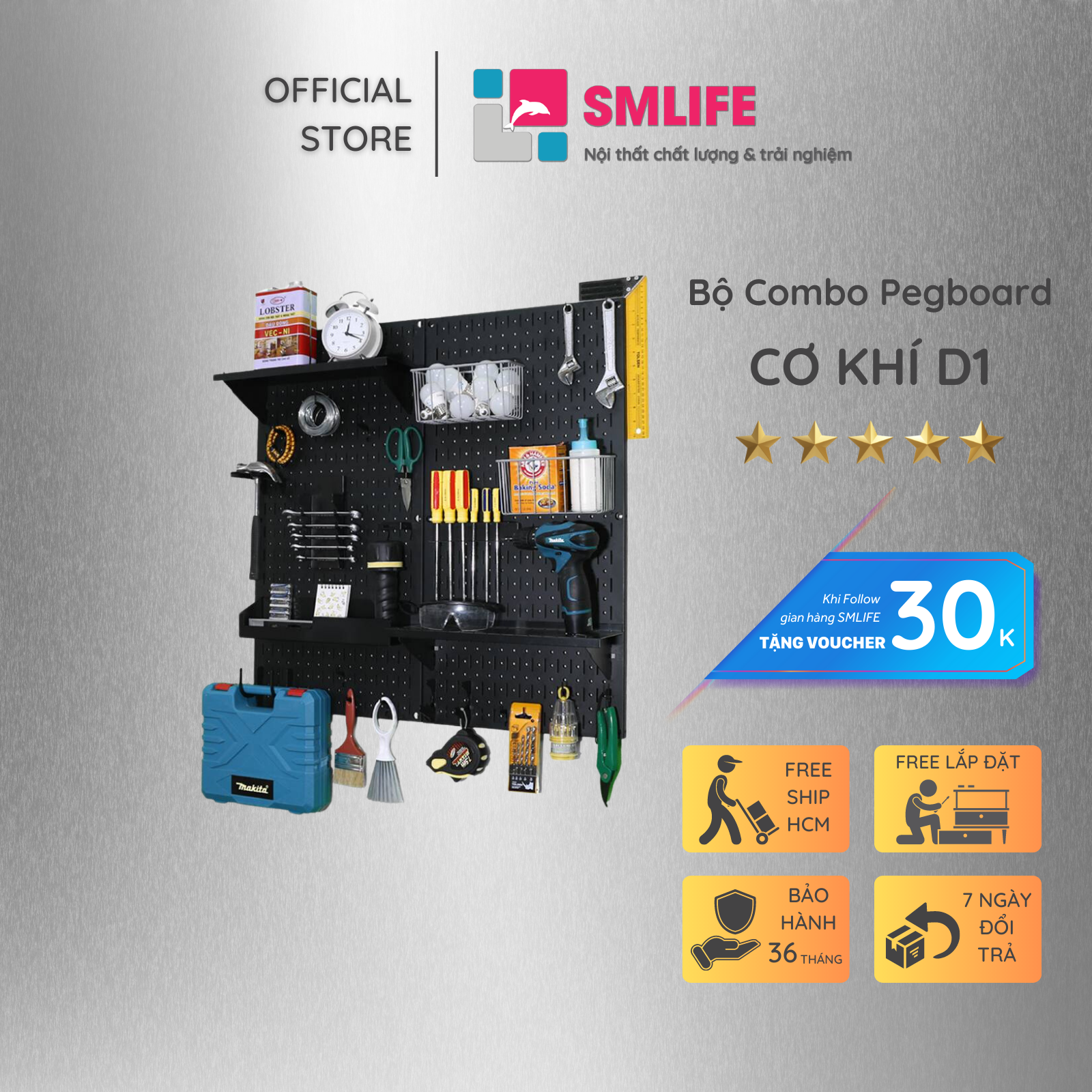 Bảng Treo Đồ Nghề Pegboard Cơ Khí D1 Black - Lưu Trữ Trưng Bày Dụng Cụ Sửa Chữa Thông Minh Dễ Tìm Kiếm