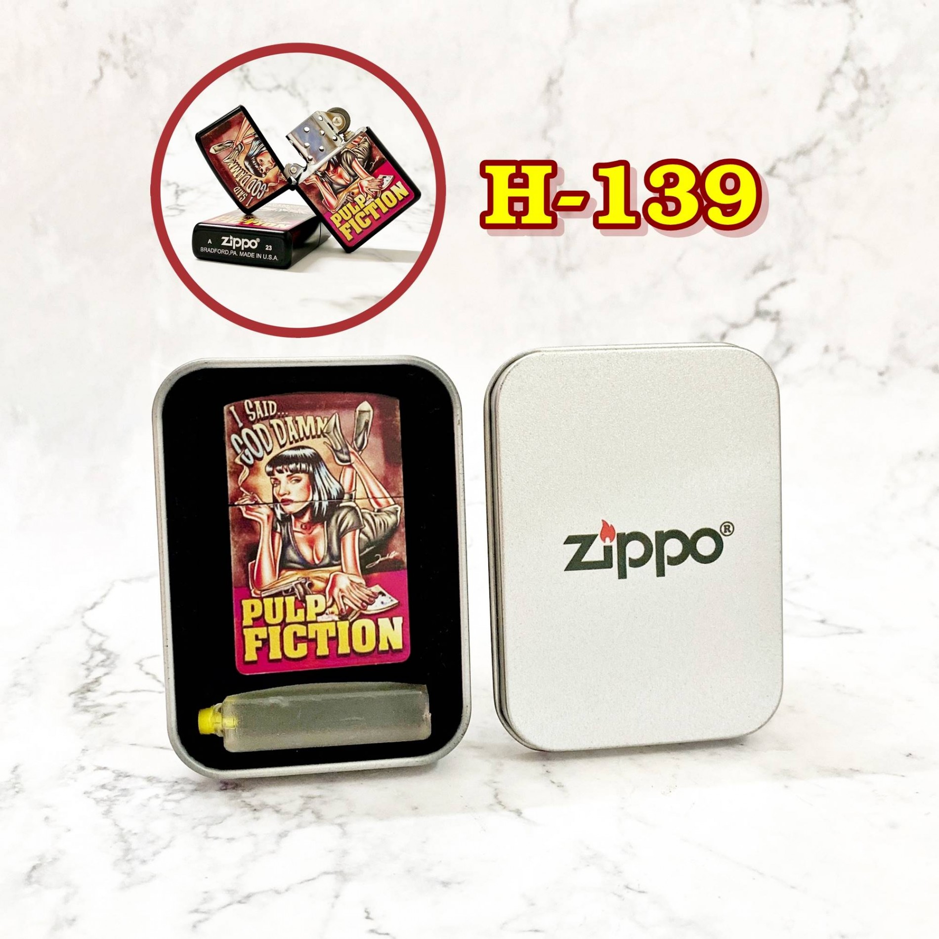 Bật lửa zippo sơn tĩnh điện 2 mặt có mộc đáy kiểu vintage #139
