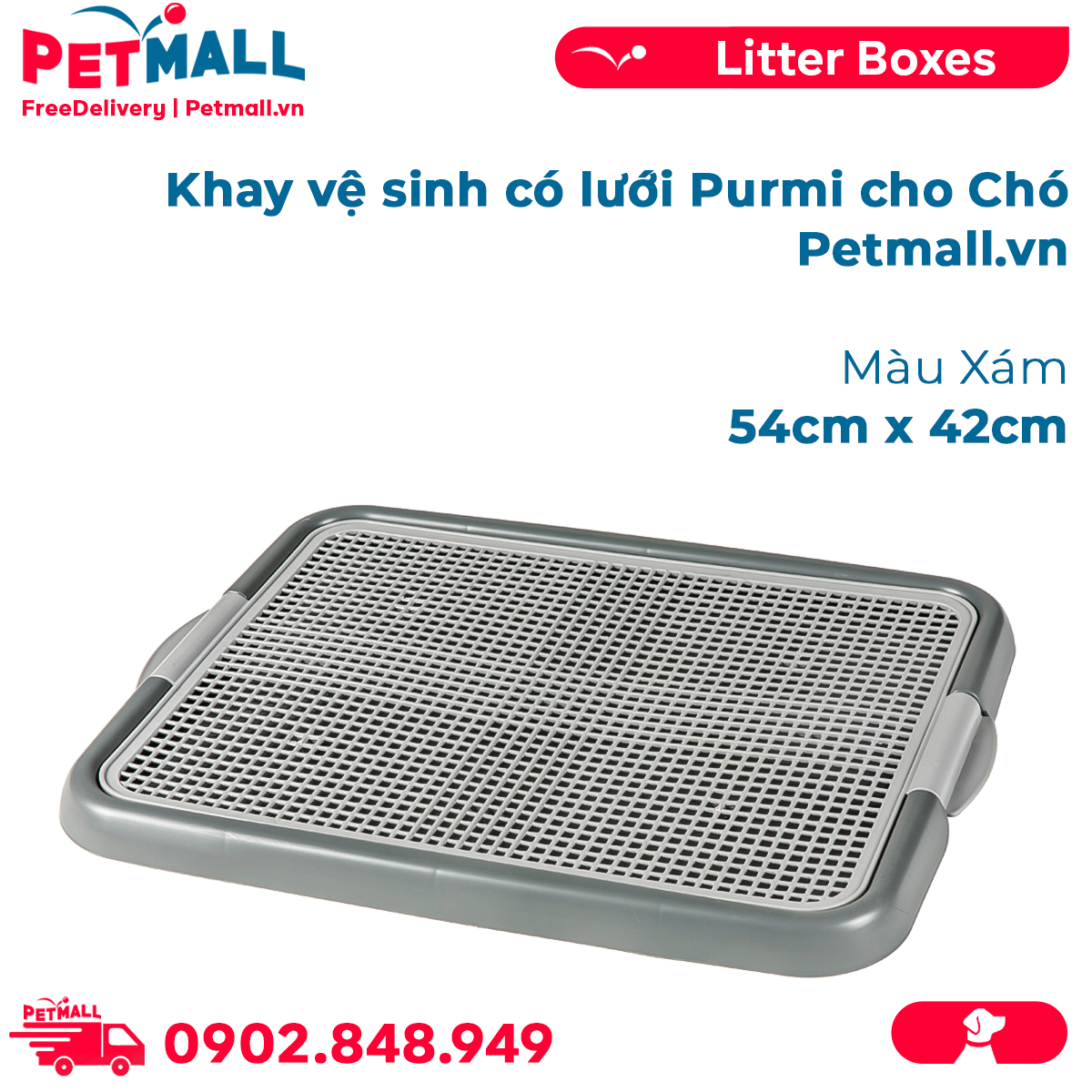 Khay vệ sinh có lưới Purmi cho chó Size 54cm x 42cm - Màu xám Petmall