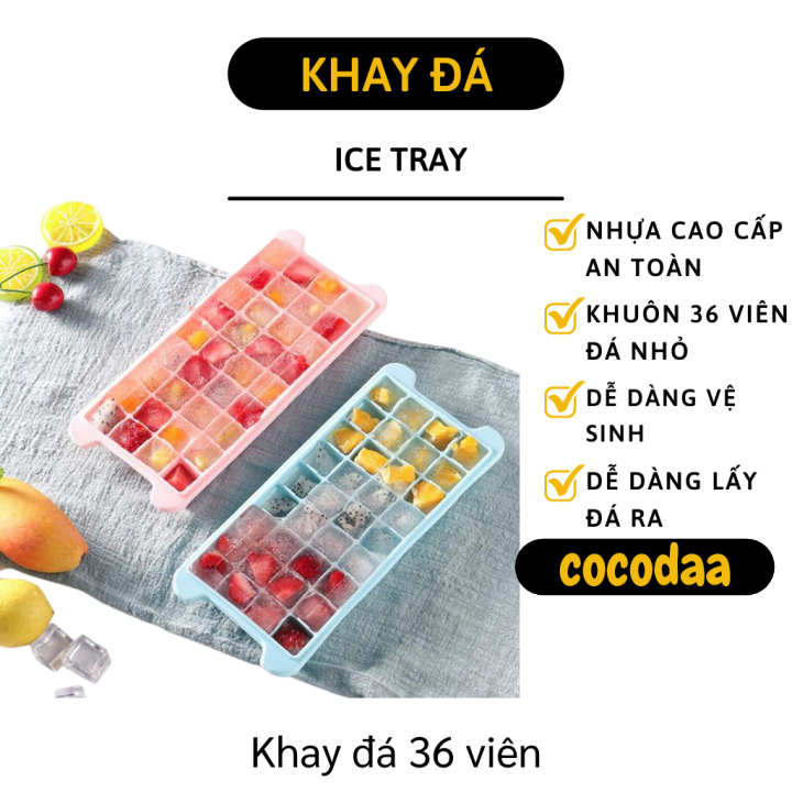 Khay đá tủ lạnh - Khay làm đá, pudding, thạch trái cây 36 viên - Khuôn làm thạch