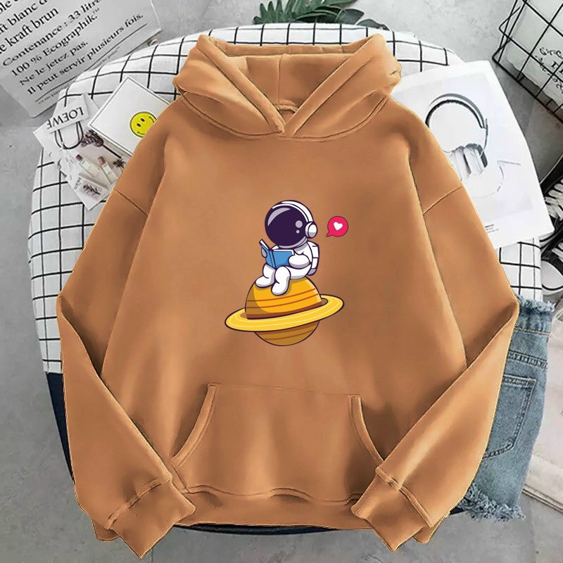 Áo hoodie phom nam nữ in hình phi hành gia đọc sách áo nhiều màu