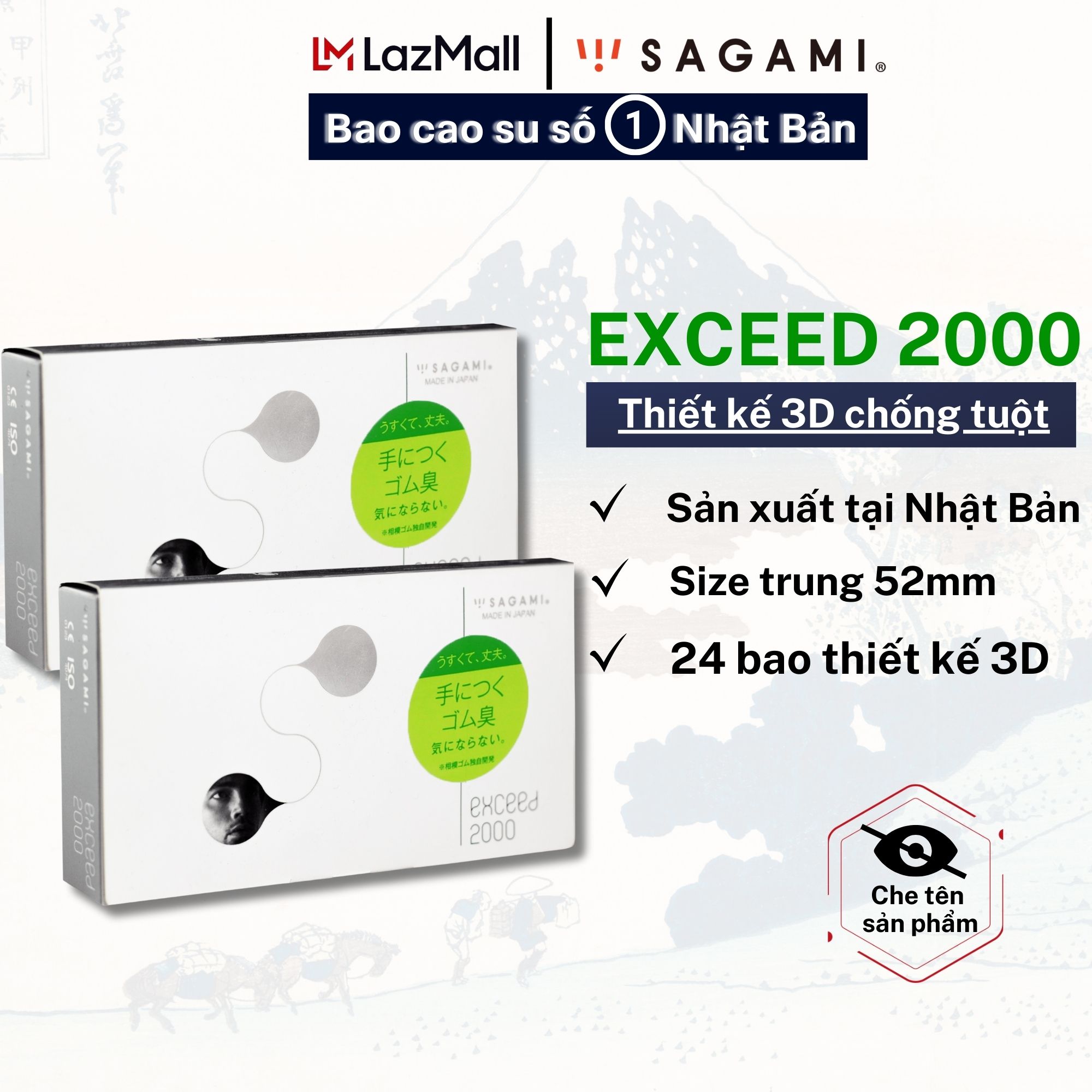 Bao cao su nam siêu mỏng Sagami Exceed 2000 - BCS Sagami chính hãng thiết kế 3D sản xuất tại Nhật Bản phù hợp sử dụng cho Gia Đình