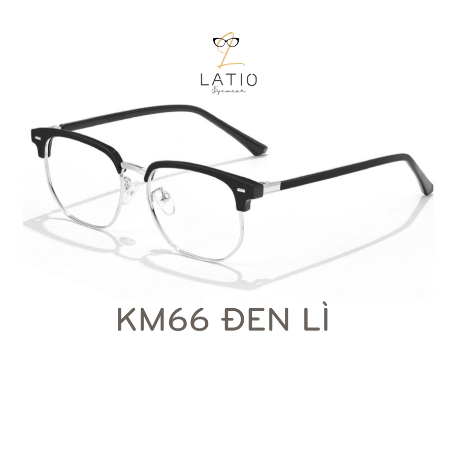 Gọng kính cận nam nữ LATIO, mắt kính gọng vuông tròn kim loại thời trang cao cấp chống ánh sáng xanh chống tia UV - KM66