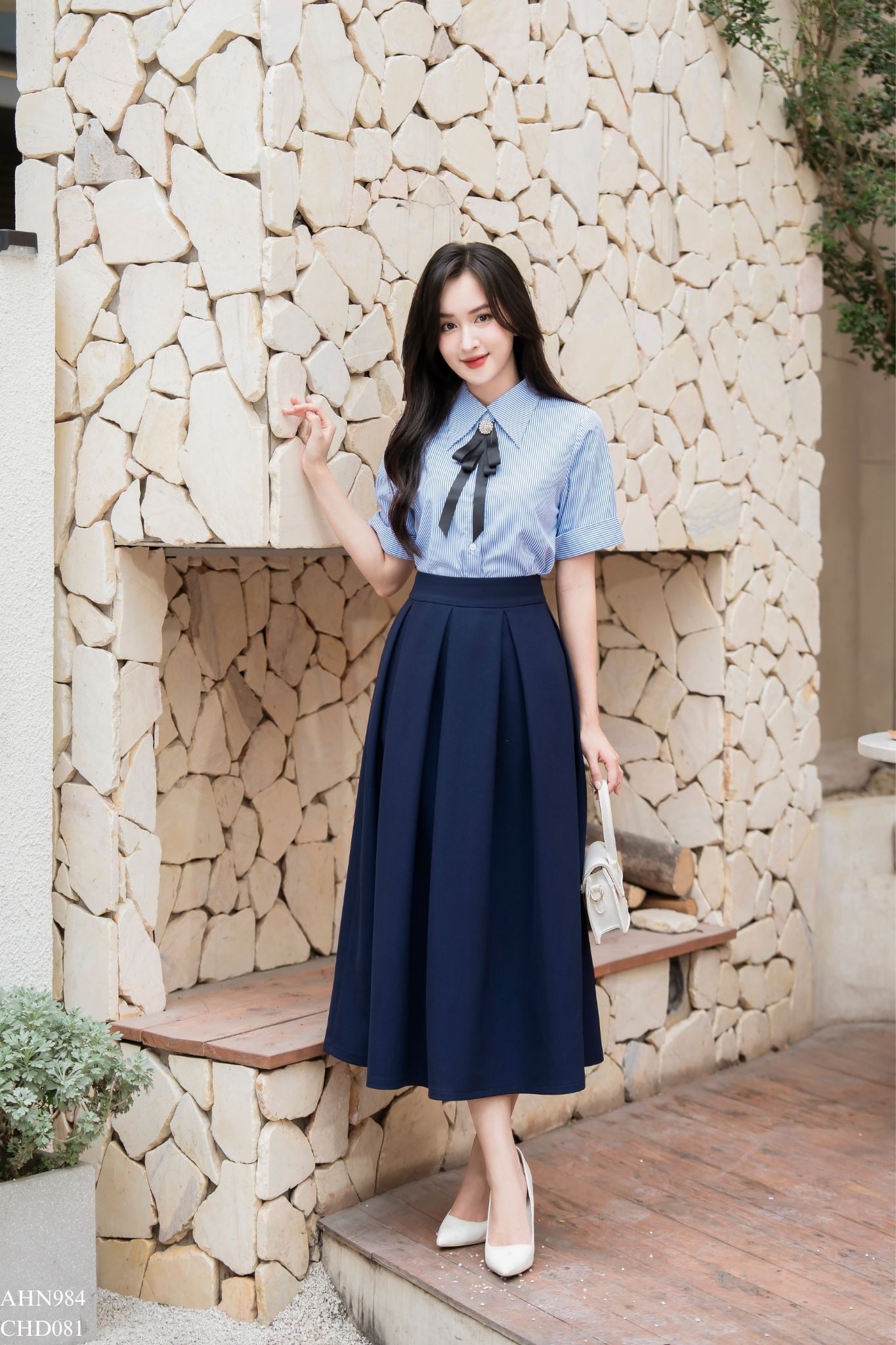 TIINSTORE Chân váy dáng dài xếp ly  CHD081