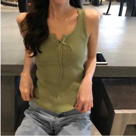 Áo Ba Lỗ Dệt Kim Đan Dây Trước Ngực