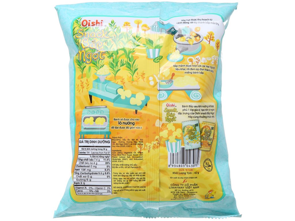 2 gói Snack bim bim Oishi Bắp Ngọt