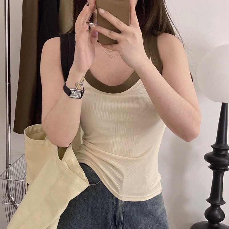 Áo thun ôm body ba lỗ nữ phối viền ( ba lỗ A.H )