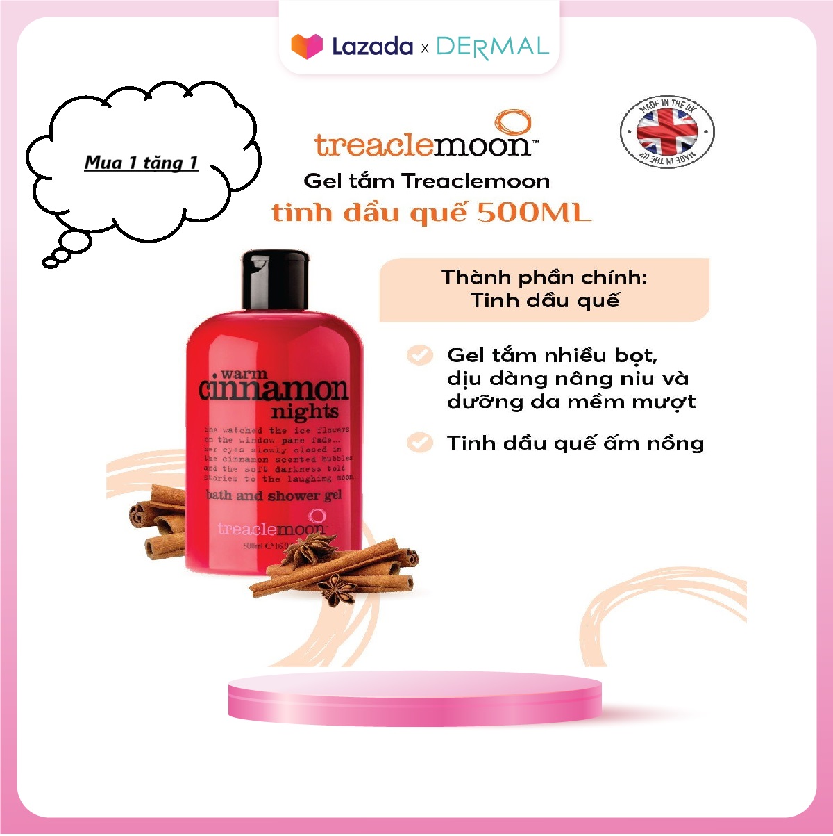 Gel tắm Treaclemoon tinh dầu Quế 500ML