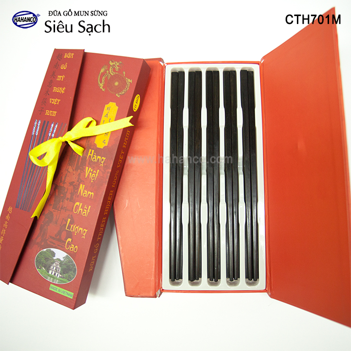 Đũa gỗ Mun sừng trơn VIP - CTH701M - (Hộp 10 đôi rất đẹp) - Đũa gỗ tự nhiên cao cấp - Chopstick of HAHANCO