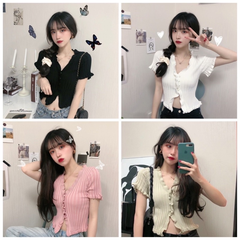ÁO CROPTOP BÈO BA NÚT THUN GÂN TNC999