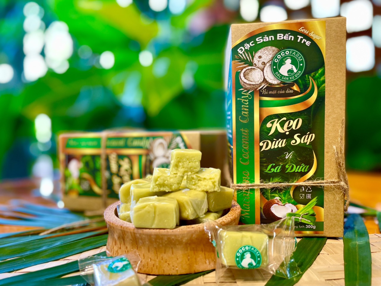 Kẹo dừa Sáp vị Lá Dứa Cocofarm ít đường