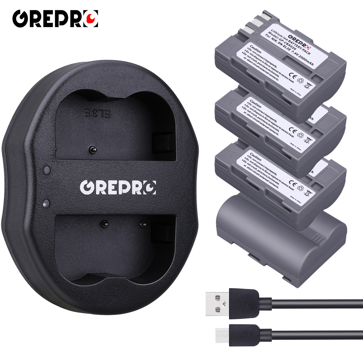 2000mah en-el3e en el3e thay thế pin với bộ sạc cho máy ảnh nikon d300 d90 d80 d200 d70 d50 d800 d700 d30