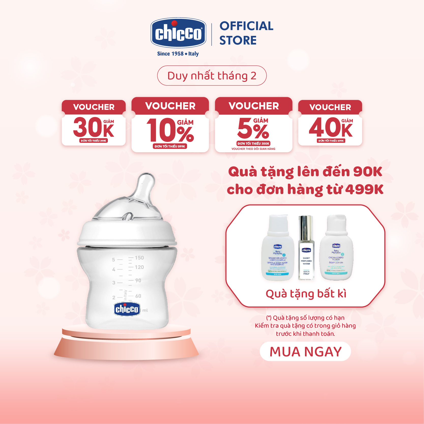 Bình sữa núm nghiêng Pisa Natural Feeling 0M+ Chicco 150ml