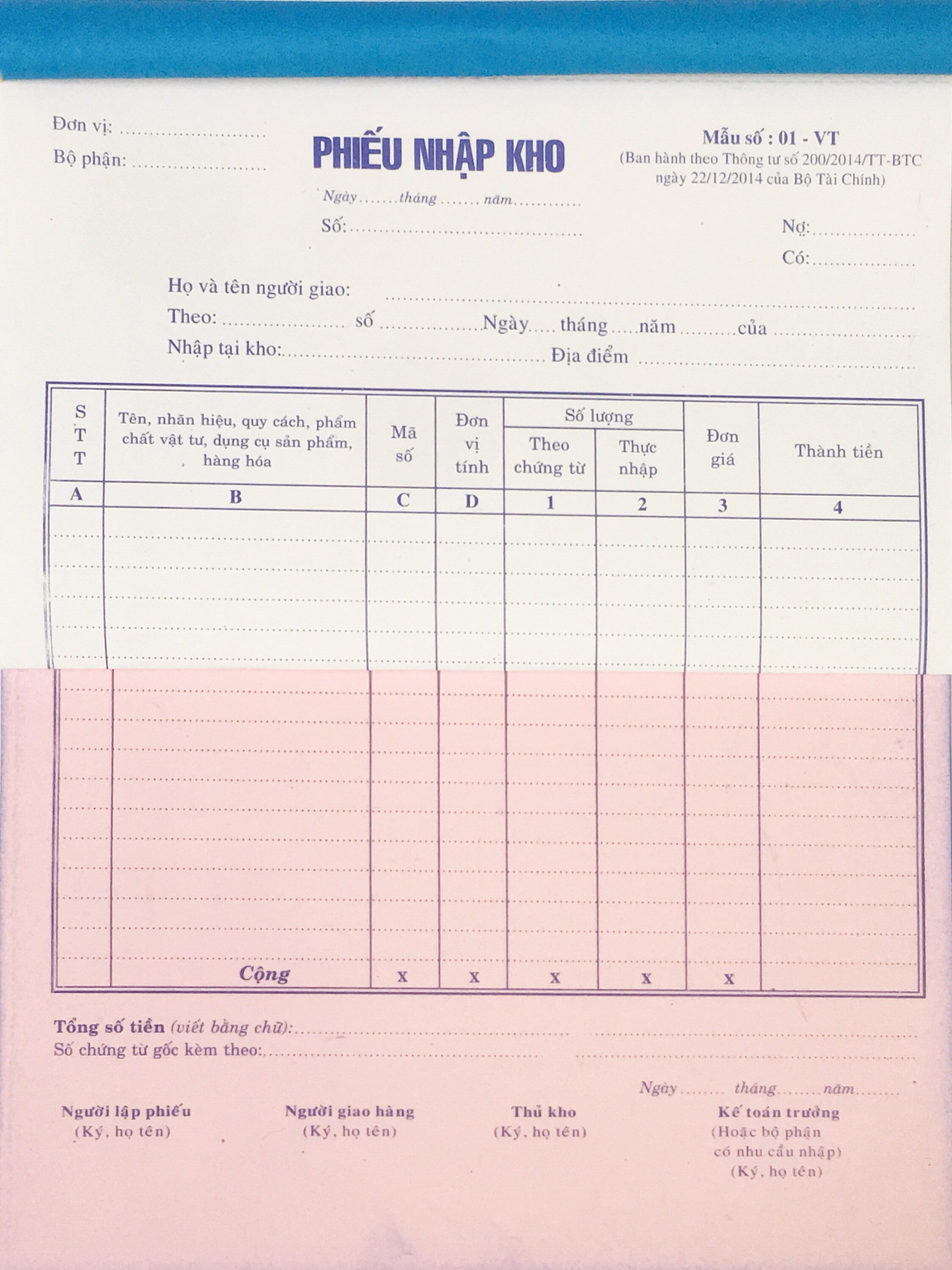 Phiếu xuất kho 2 liên/ Phiếu nhập kho 2 liên lớn