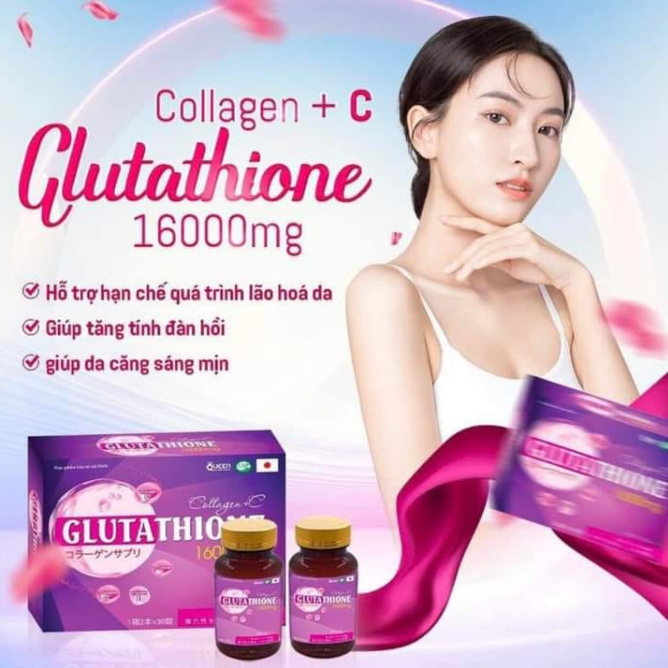 Glutathione 16000mg, Viên uống glutathione Collagen trắng da, nâng tone, giảm nám, thâm, sạm da, trắng da
