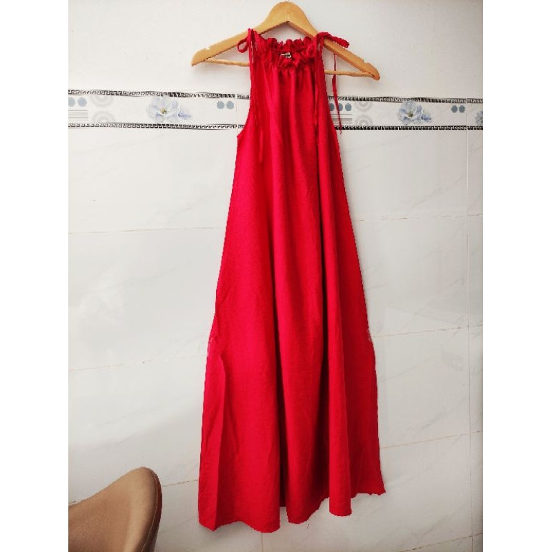 Đầm Maxi Dáng Xòe Cổ Yếm Phối Cột  Nơ