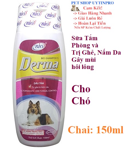 [Hoàn tiền 10%]  SỮA TẮM CHO CHÓ Bio Derma loại bỏ Ghẻ và Nấm Da Gây Nên Triệu Chứng Hôi Lông Rụng Lông Chai 150ml Xuất xứ Việt Nam - Pet shop Uytinpro