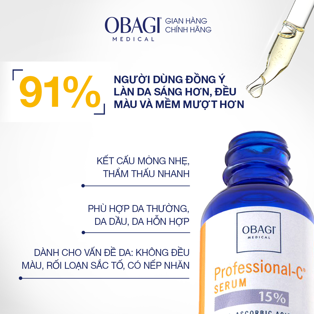 Serum Vitamin C 15% Dưỡng Sáng Da & Chống Oxy Hóa Obagi Professional-C 12.5ml